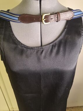 Brown Mens Accent Faux Leather With Blue Brown Striped Cotton Belt Size X Large